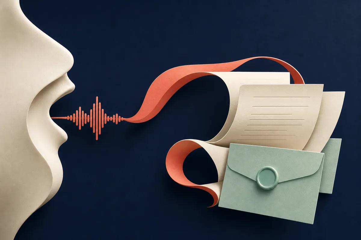 Illustration éditoriale : transformer une note vocale en post linkedin